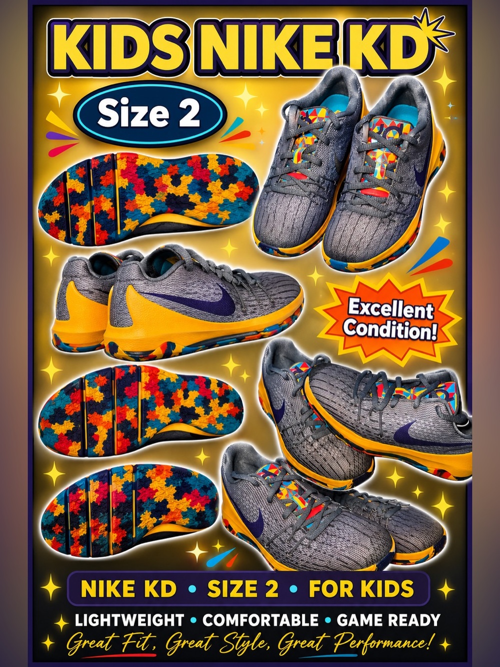 Nike Kids' KD Size 2 Brilliant Basketball Shoes